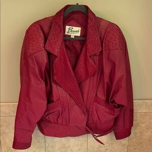 1988 Vintage Red Leather Motorcycle Jacket with Asymmetrical Closure